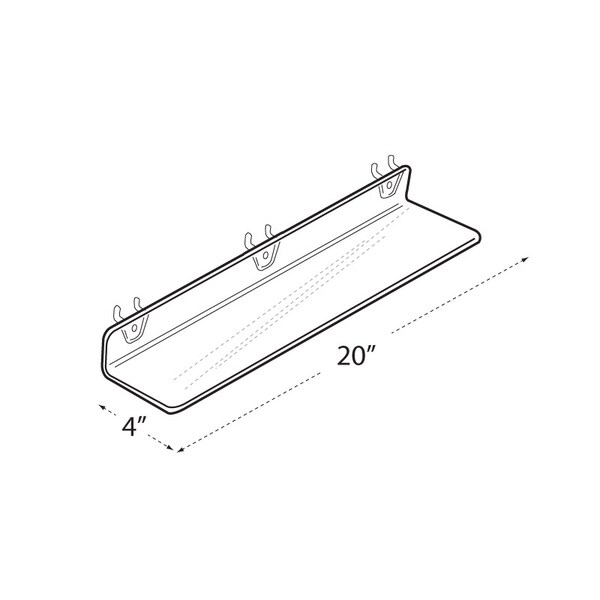 20W X 4D Clear Acrylic Shelf For Pegboard And Slatwall, PK4